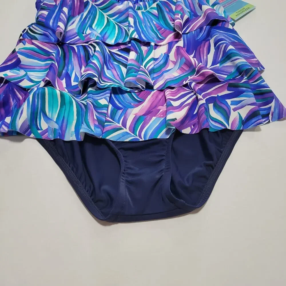 Swim Solutions Tummy-Control Faux-Tankini One-Piece Swimsuit Modest NWT Size 8 - Picture 7 of 13